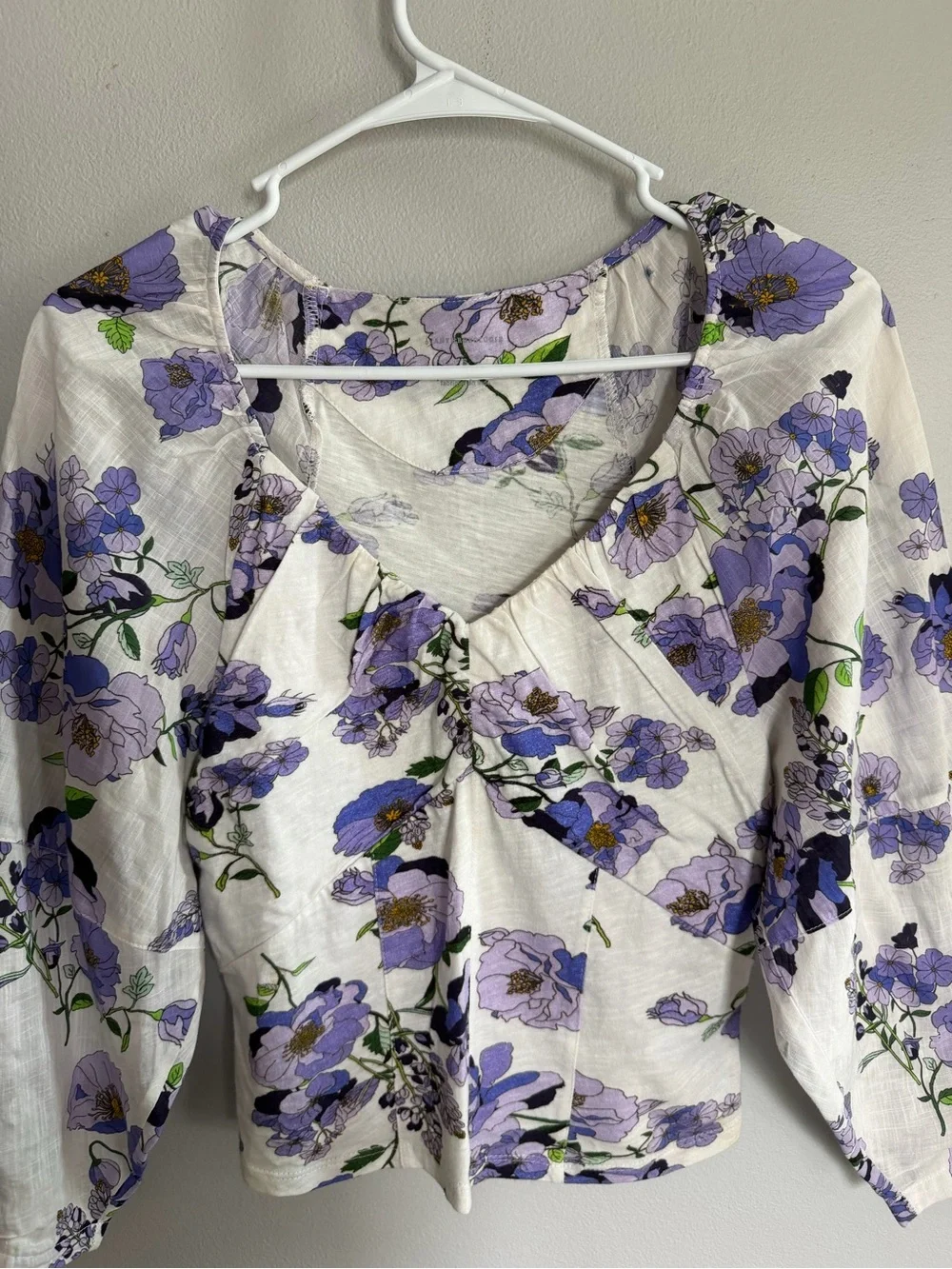 Anthropologie Floral Puff Sleeve Blouse Purple Print Cotton S